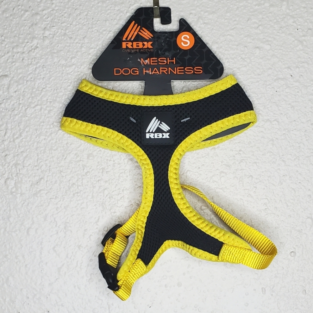 NEW RBX Black Yellow Soft Mesh Adjustable Dog Harness (Size: S)